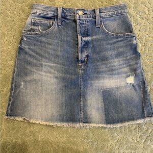 Joe’s Jeans Let’s Boogie Medium Wash Blue Denim Fringed Hem Jean Skirt Size 26